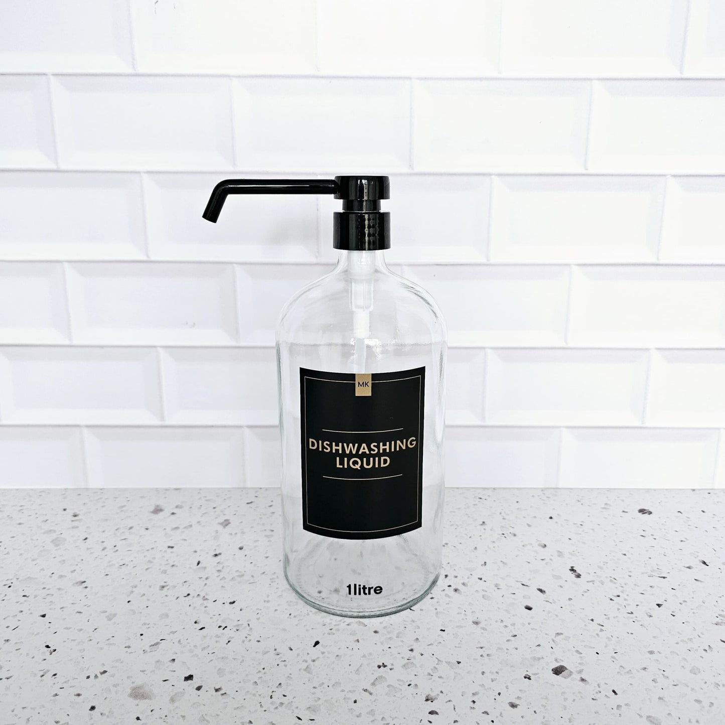 1L Clear Glass Dispenser Bottle – Labels